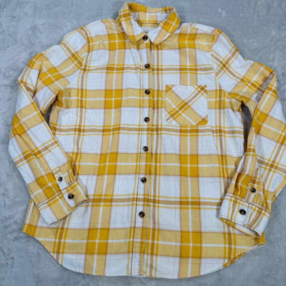Aeropostale Shirt Mens Large Plaid Flannel Button Down Yellow White